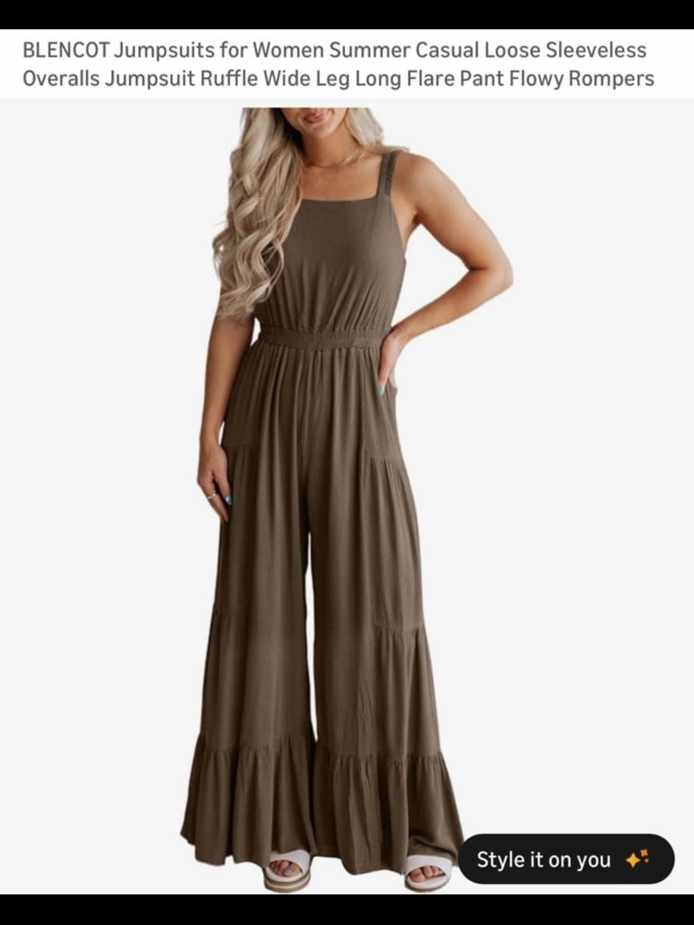 Brown Wide-Leg Ruffle Jumpsuit for Women
